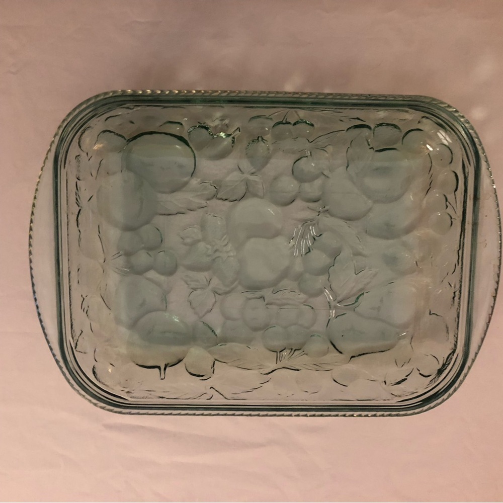 Libbey Orchard Fruit Rectangular Serving Dish Vintage Green Glass